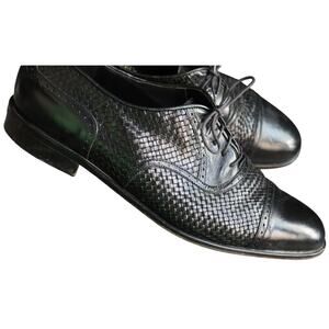 Daniele Ferradini Italy Black Woven Leather Dress Shoes Men 13 Cap Toe Oxford